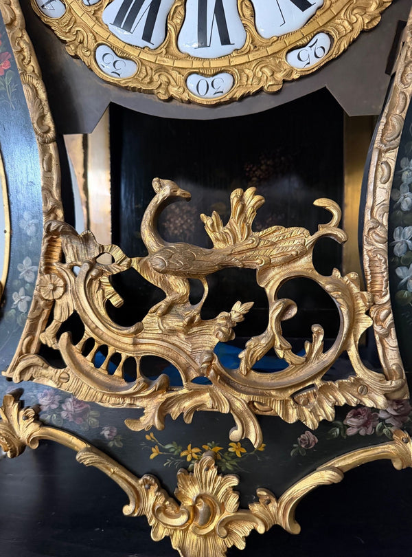 18th Century French Louis XV Lenoir à Paris Floral Cartel Clock & Bracket