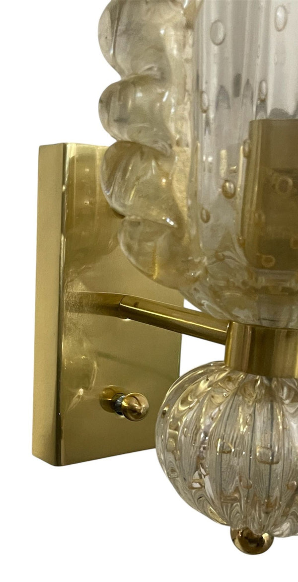 Set of Six Italian Modernist Murano Glass Sconces w/ Ruffled Detail & Gold Flecks