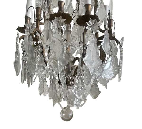 French Late 19th Century Patinated Bronze Chandelier with Crystal Elements