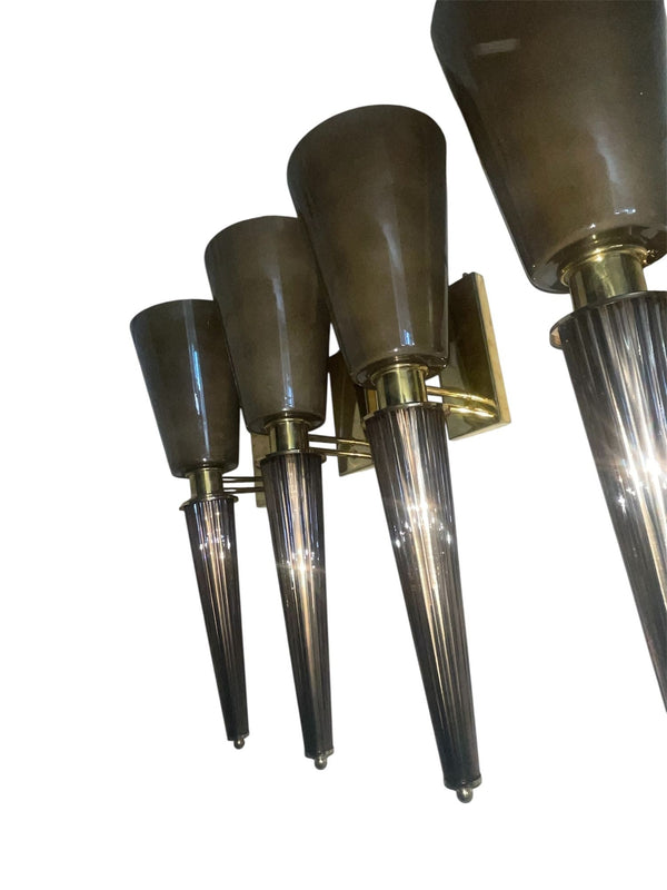 Set of Four Italian Smoky Gray Murano Glass Torchère Sconces – 1970's.