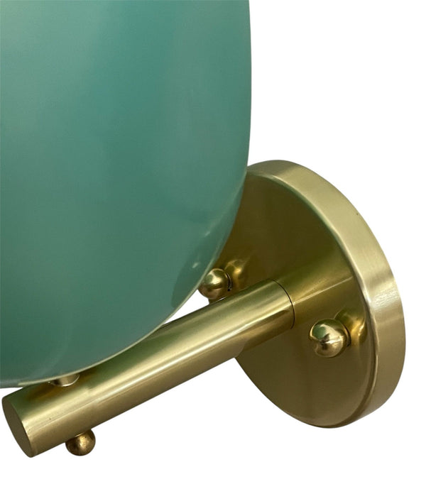 Pair of Turquoise “Soffio” Murano Glass Sconces on Brass Frames, Italy, 1980's.