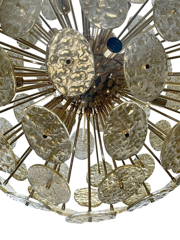 Oversized Galattico Sputnik Chandelier Textured Murano Glass Discs, Italy, 1980s