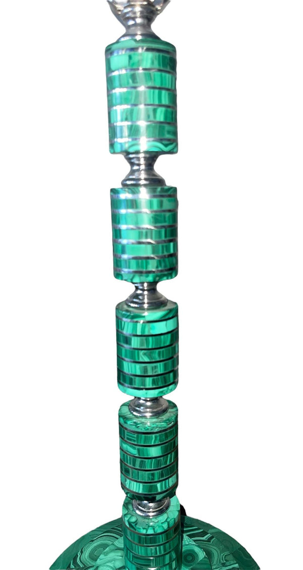 Set of Four Malachite Table Lamps with Nickel Details, Italy, 1970's.