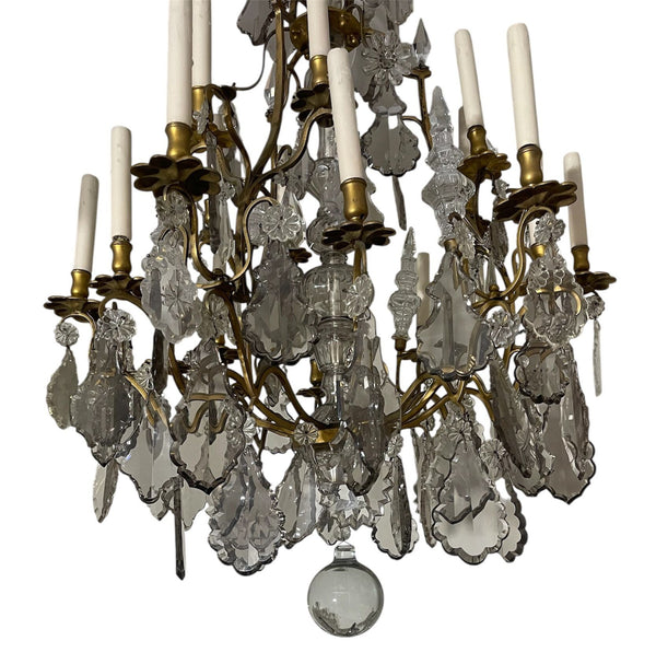 French 19th Century Bronze Chandelier with Baccarat Style Cut Glass