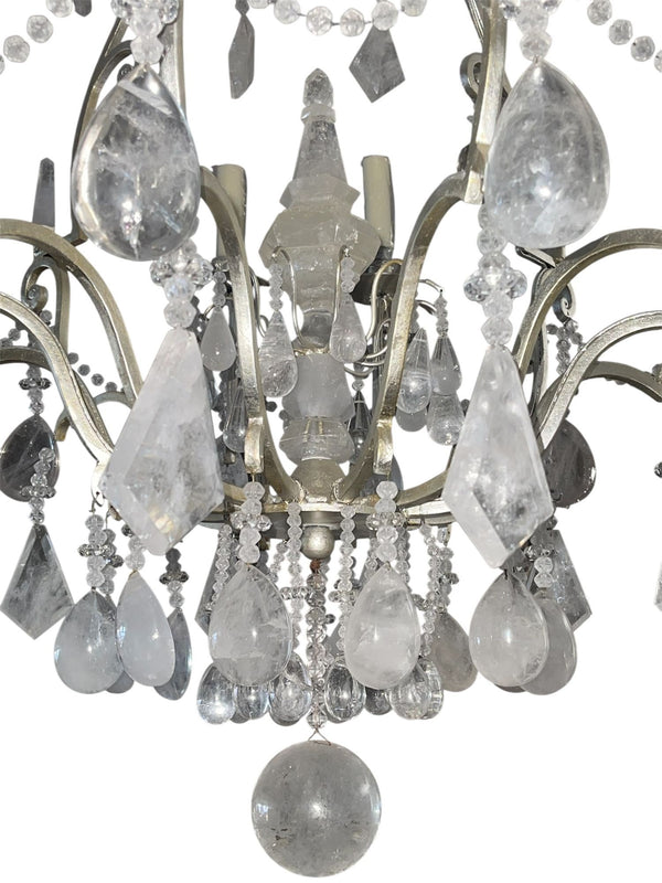 Early 20th Century Italian Rock Crystal and Gilt Iron Chandelier.