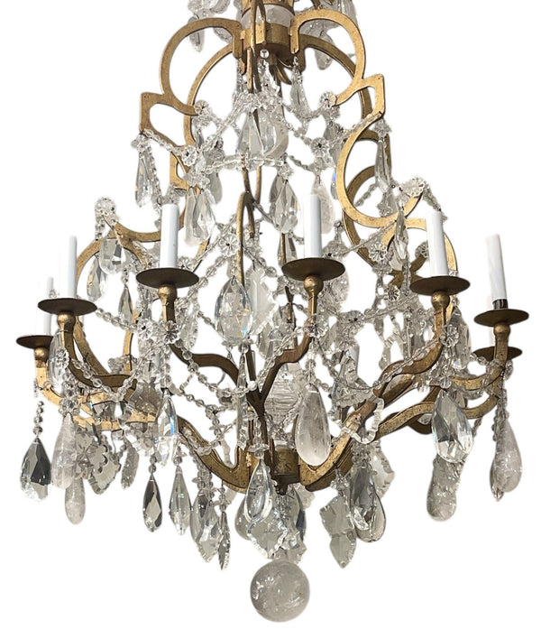 Mid-20th Century Italian Wrought-Iron Chandelier with Rock Crystal
