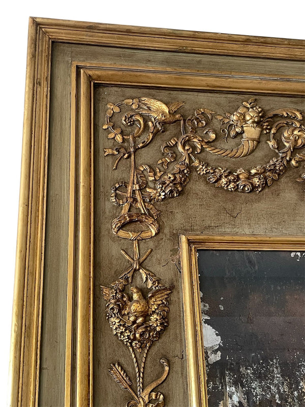 Pair of Monumental French Gilt and Painted Mirrors, Late 19th Century.