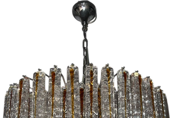 Amber & Clear Murano Glass Planks Chandelier Designed by Mazzega, Italy, 1960's.