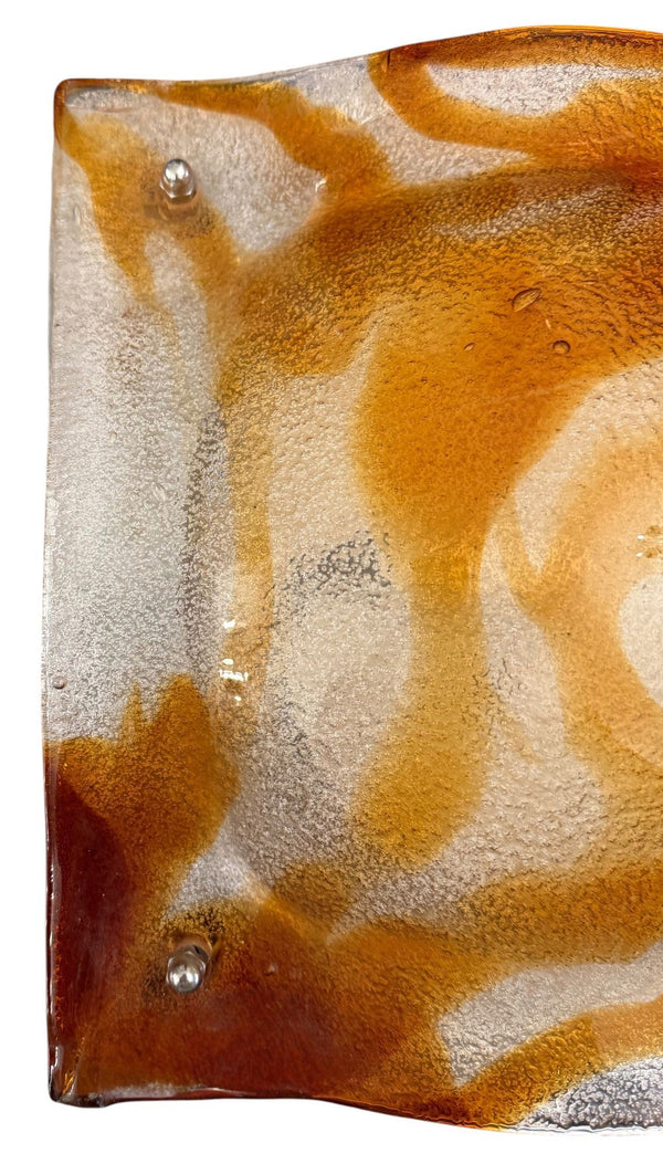 Mazzega Amber & Clear Murano Glass Wall Sconce or Flush Mount, Italy, 1970's.