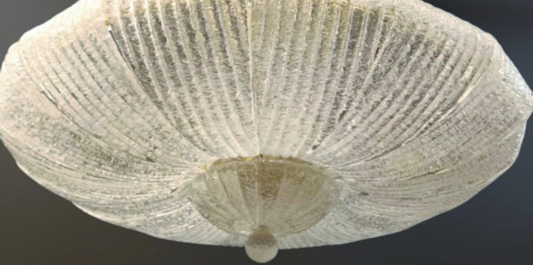 Vintage Clear Murano Glass Flush Mount in Style Barovier e Toso. Italy, 1960's.