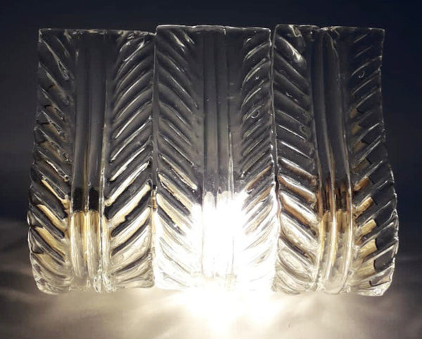 Set of Twelve Sconces w/ Clear Murano Glass Leaves by Maria Maggi. Italy 1990's