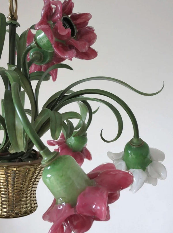 Flower Chandelier by Banci Firenze – Murano Glass & Gilt Iron, Italy, 1980's.