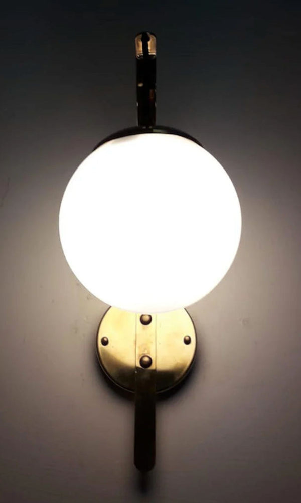 Pair of Midcentury White Murano Glass & Brass Sconces – Italy, Circa 1960's.