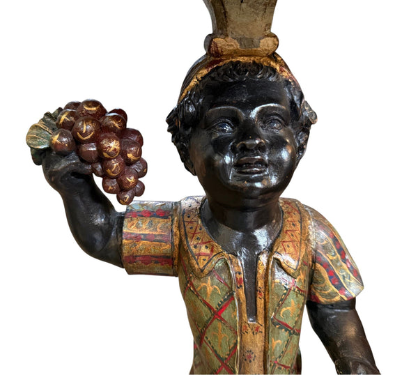 Pair of Mid-19th Century Italian Polychrome & Gilt Figural Pedestal Tables