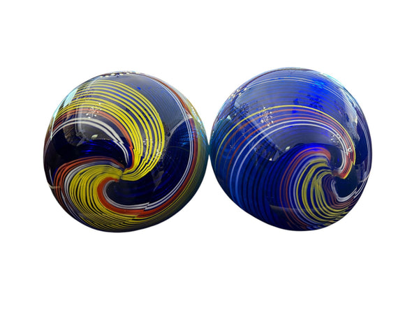 Pair of Fratelli Toso Murano Swirl Glass Long-Neck Vases, Mid-20th Century.