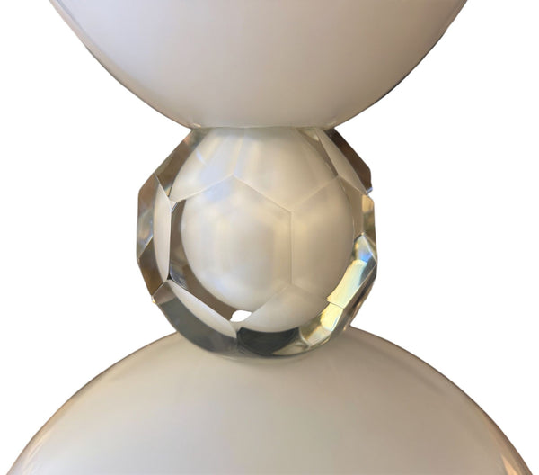 Large Murano White Glass Vase with Clear Faceted Knop, Italy, Circa 1970's.