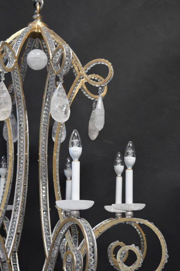 Italian Silver and Gold Leaf Rock Crystal Chandelier. 1970's.