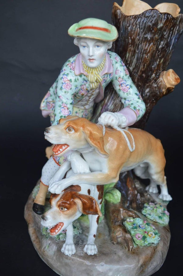 Set of Two Porcelain Hunting Dog Vases