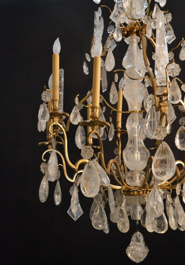 French 20th Century Bronze Rock Crystal Chandelier