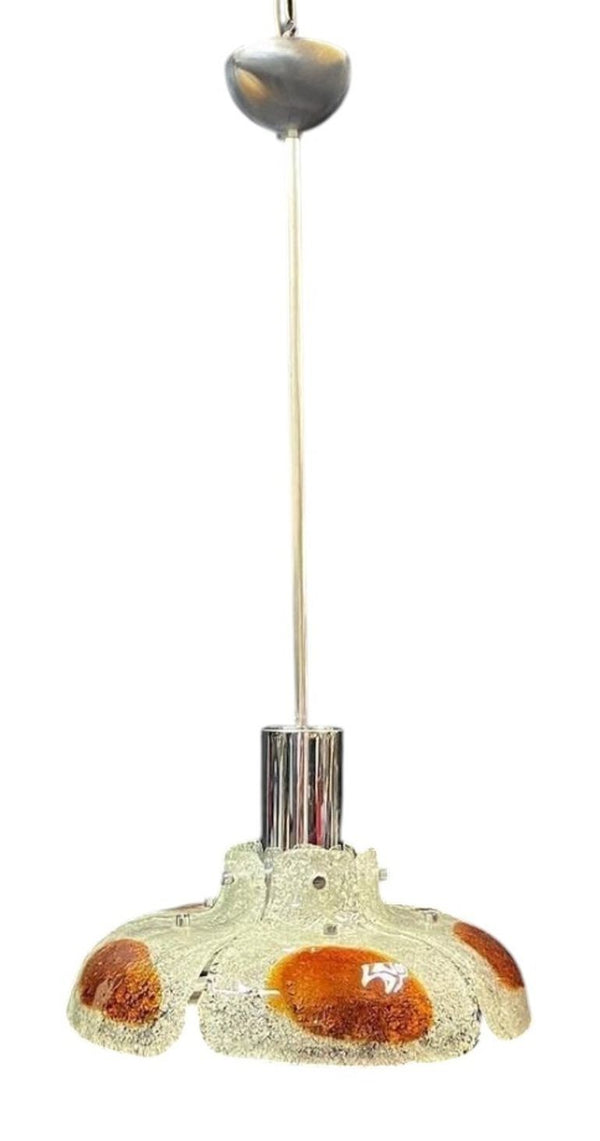 Mazzega Italian Pendant with Amber & Clear Murano Glass, 1970s