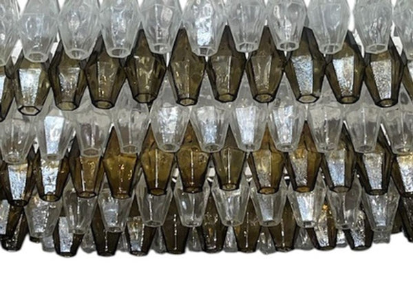 Grey & Crystal Murano Glass Poliedri Chandelier. Italy, 1980's.