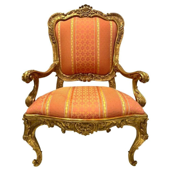 Pair of 20th Century Italian Hand-Carved Water Gilt Armchairs