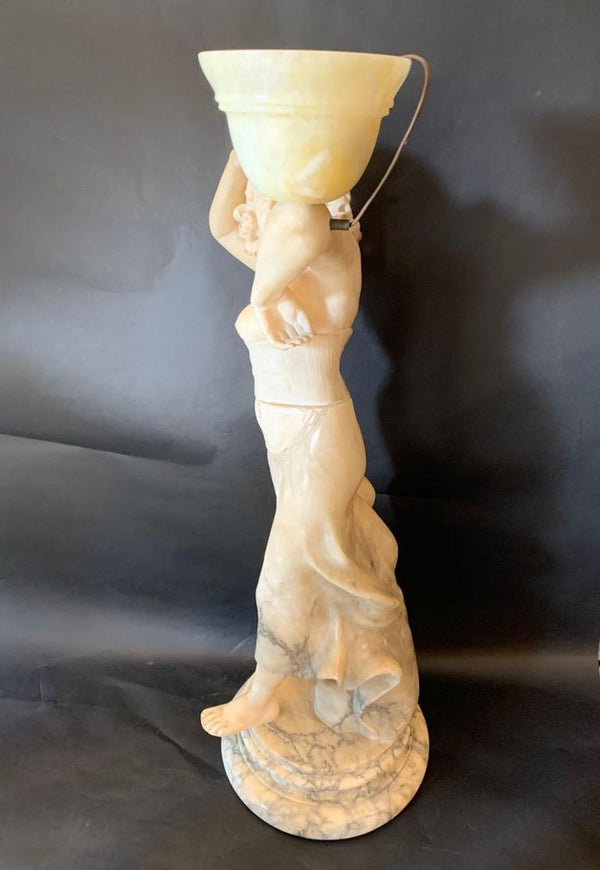 Italian Marble Figurative Sculpture of a Woman with Torchère, Late 19th Century