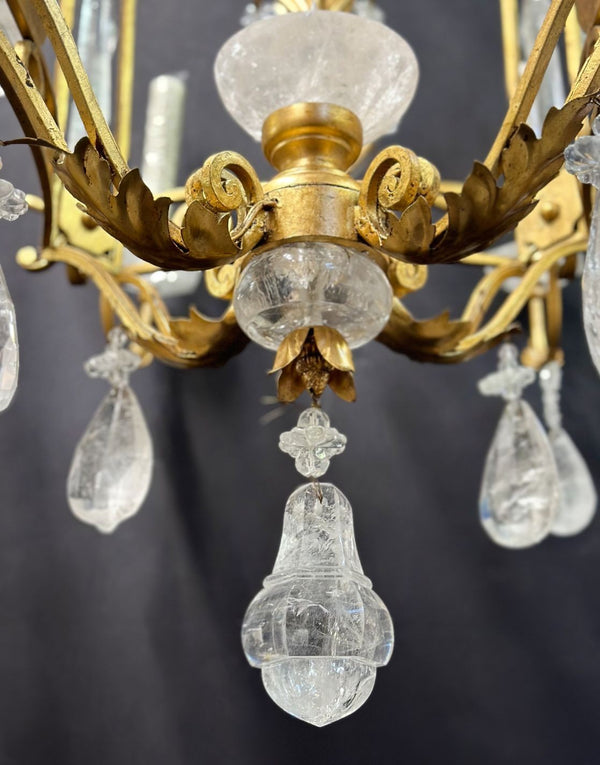 Vintage Italian Rock Crystal & Gilt Metal Chandelier, 20th Century