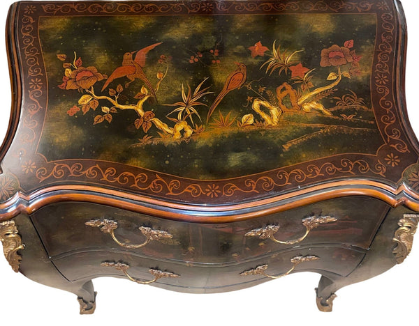 Pair of English Chinoiserie Two-Drawer Nightstands. 20th Century.