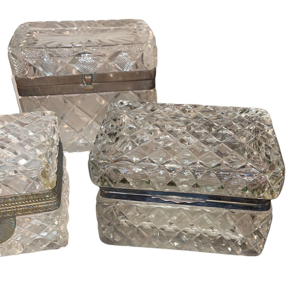 Set of Three Baccarat Cut Crystal Jewelry Boxes, Late 19th Century.