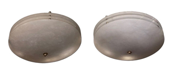 Set of Three Alabaster Flush Mount Ceiling Lights. U.S.A. Mid-20th Century.