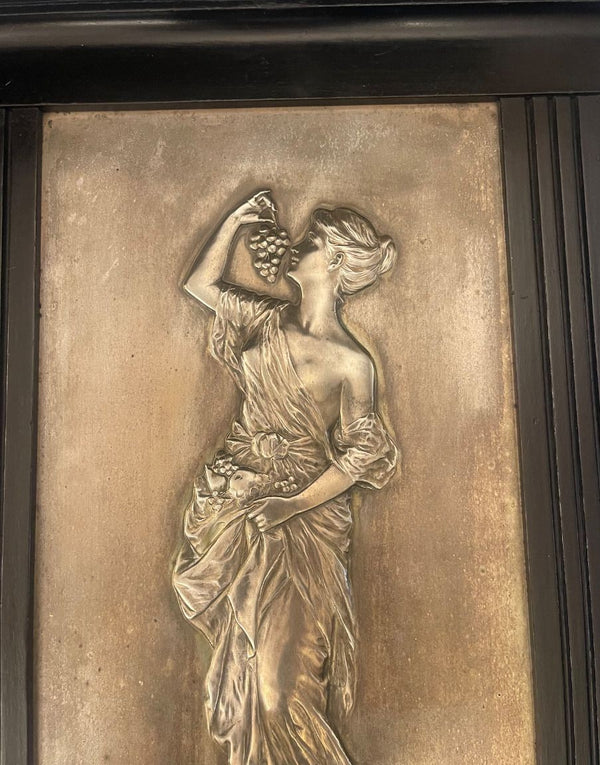 Late 19th Century Pair of Italian Silver Plate Relief Plaques Classical Maidens