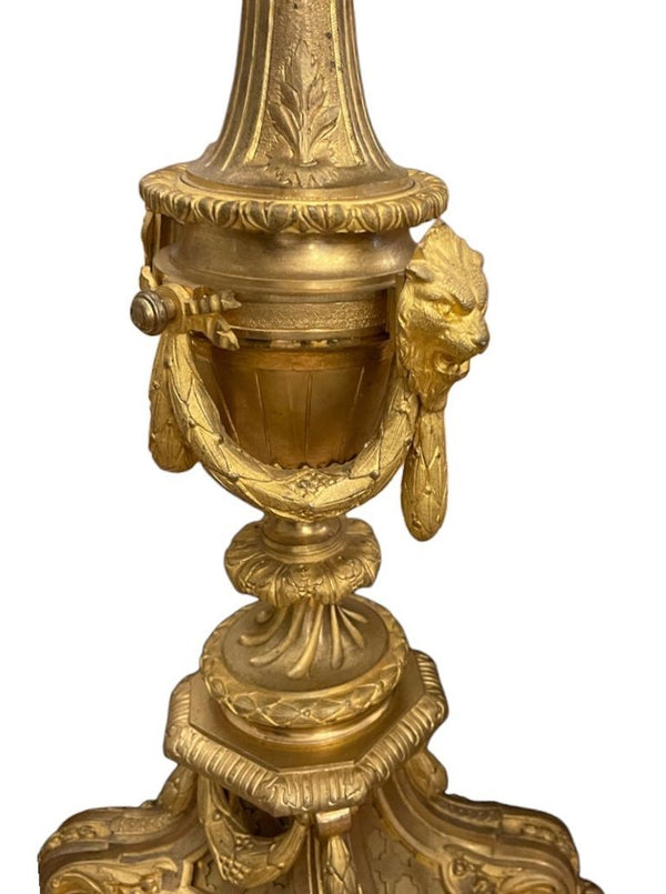 Large 19th Century French Doré Bronze Clock Garniture Marked Jules Graux, Paris.