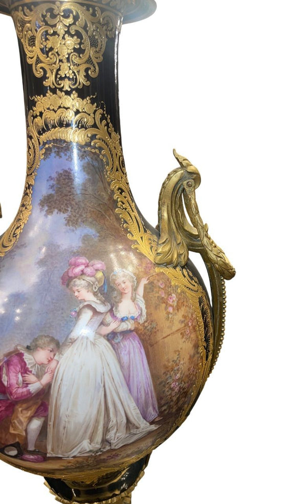 Monumental 19th Century Sèvres Porcelain Lidded Urn with Gilt Bronze Mounts