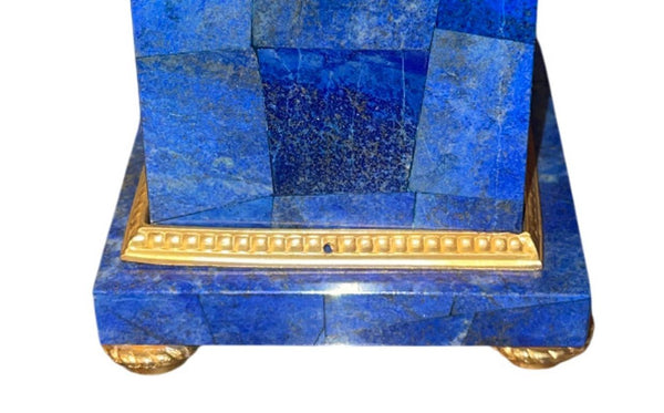 Pair of Early 20th-Century French Lapis Lazuli & Gilt Bronze Obelisk Candelabras