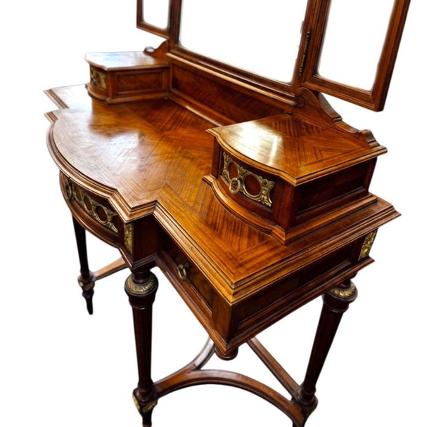 Early 20th Century French Louis XVI Style Triple Mirror Vanity w/ Bronze Mounts.