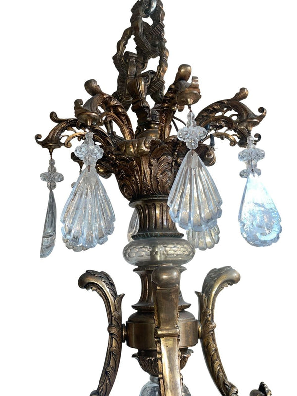 Monumental 19th Century French Solid Bronze Chandelier with Baccarat Glass