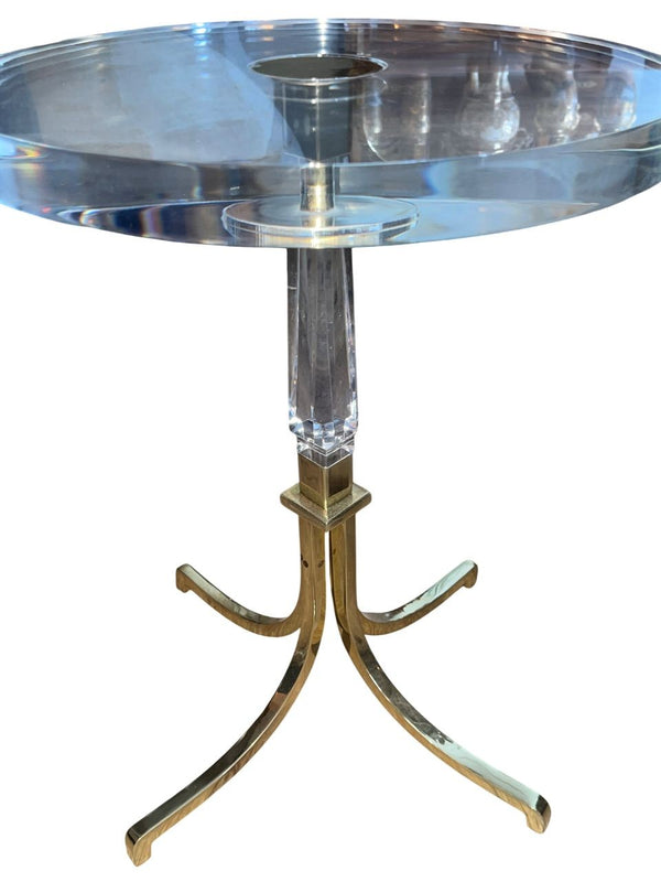 Pair Charles Hollis Jones Lucite and Brass Side Tables. U.S.A. 1970's.