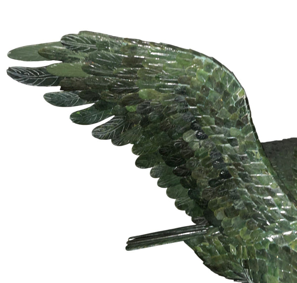 Monumental 20th century Chinese Spinach Jade Carved Eagle on Naturalistic Base