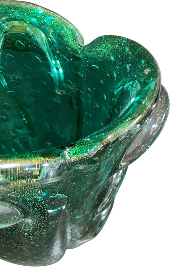 Seguso Murano Green & Gold Aventurine Art Glass Vase. Mid-20th Century.