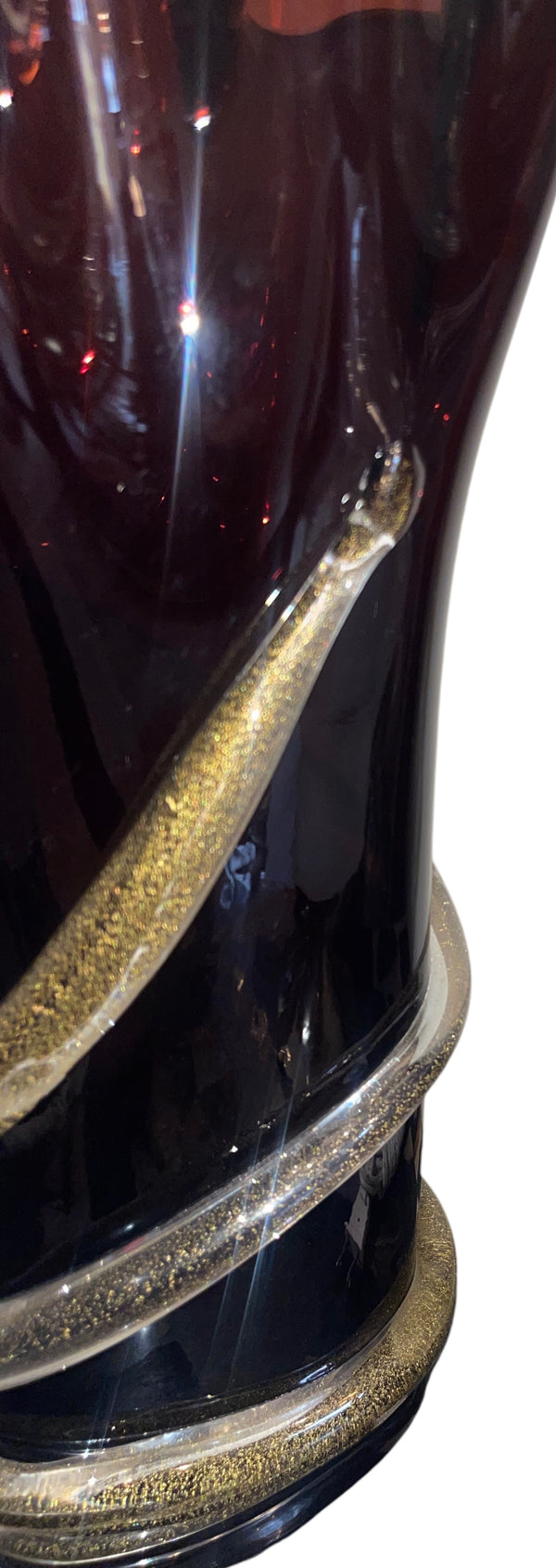 Signed Camozzo Dark Amethyst & Gold Fleck Murano Glass Vase. Italy, Late 20th C.