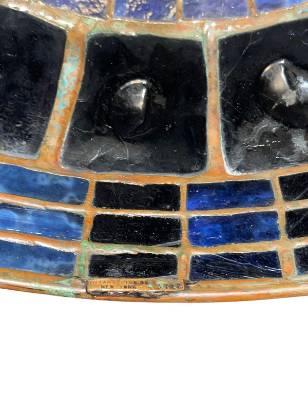 Tiffany Studios Blue Geometric Turtleback Table Lamp. U.S.A. 1910's.