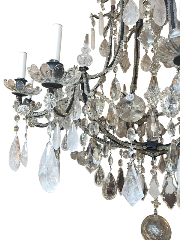 Venetian Wrought Iron, Rock Crystal & Cut Glass Chandelier, Early 20th Century