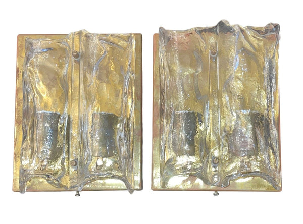 Pair Italian Murano Glass Sconces in style of Toni Zuccheri for Mazzega, 1970's.