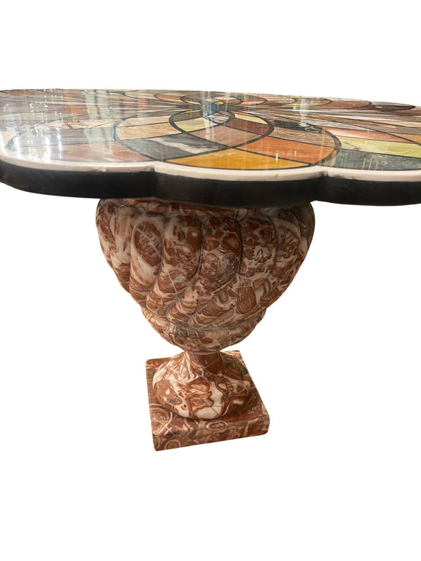 Early 20th C. Italian Pietra Dura Geometric Flower Center Table w/ Marble Base