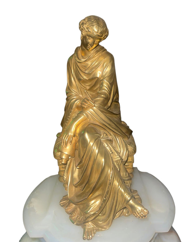 Early 20th Century French Bronze & Onyx Clock Garniture, Allegory of the Arts.