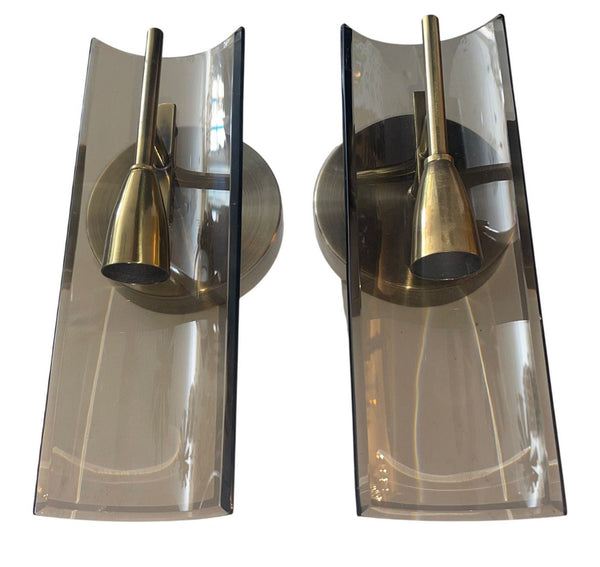 Pair of Cristal Arte Smoky Glass Italian Sconces, 1960's.