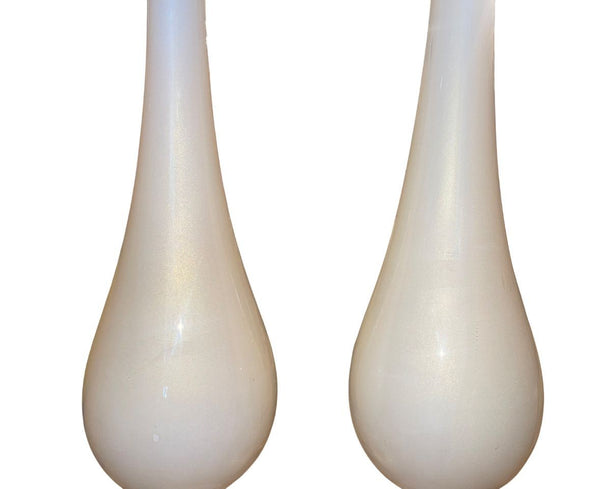 Mid 20th Century Similar Pair Murano Glass Table Lamps in Cream w/ Gold Flecking