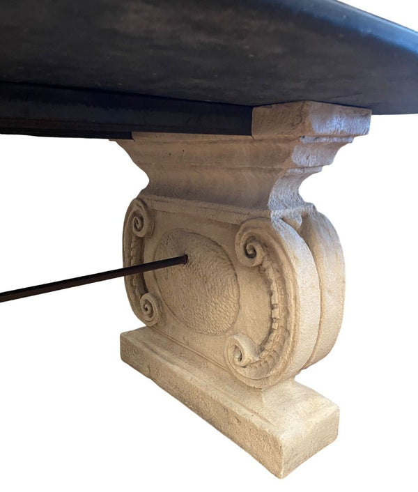 Massive Italian Pietra Dura Dining Table with Stone Bases, c. 1980s