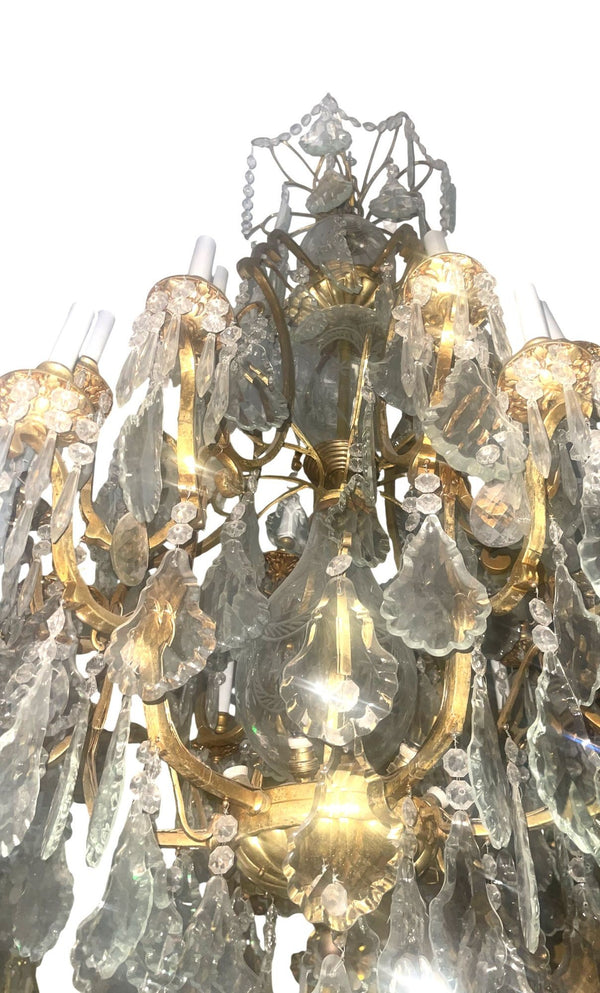 Pair of French Bronze & Cut Crystal Chandeliers, Early 20th Century.